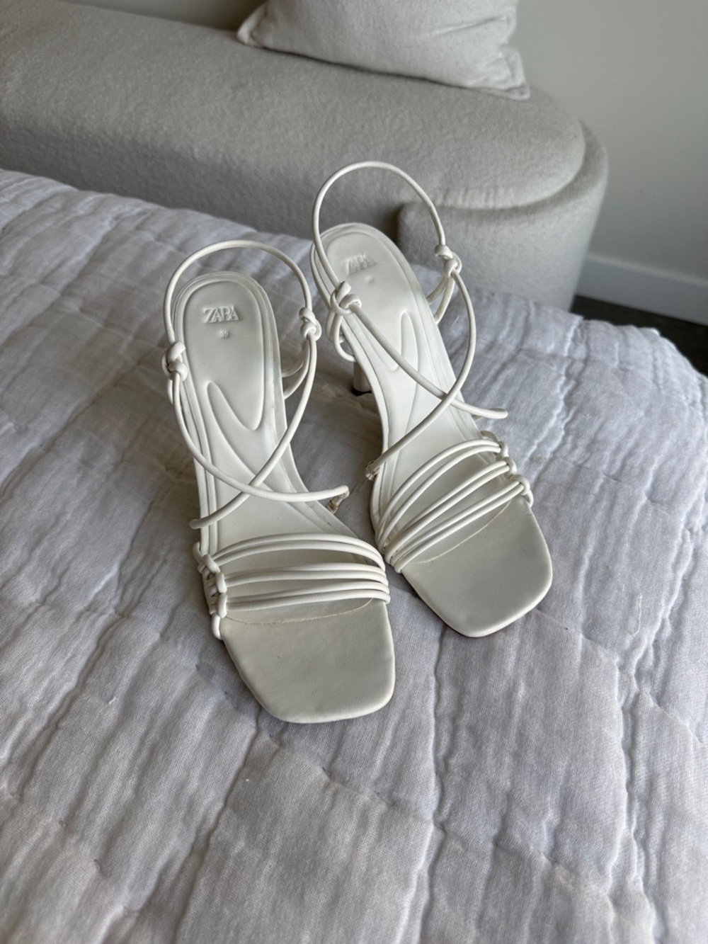 Zara Ivory Strappy Square-Toe Heeled Sandals